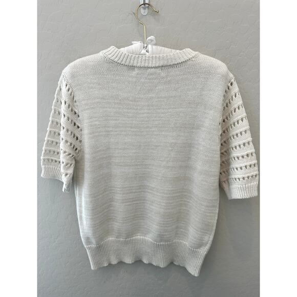 SANCTUARY | Ivory Stitch Mix Short Sleeve Sweater 100% Cotton NWT | Size Medium - Picture 4 of 7